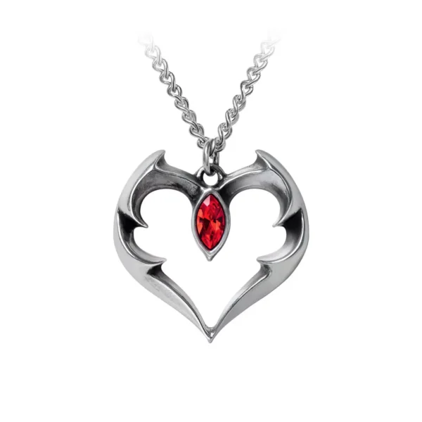 Pewter Vampire Heart Necklace / Crystal Teardrop Pendant by Alchemy Gothic 1977