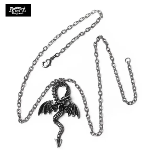 Pewter Medieval Dragon Ankh Necklace Pewter Pendant Necklace Dragon Charm by Alchemy Gothic 1977