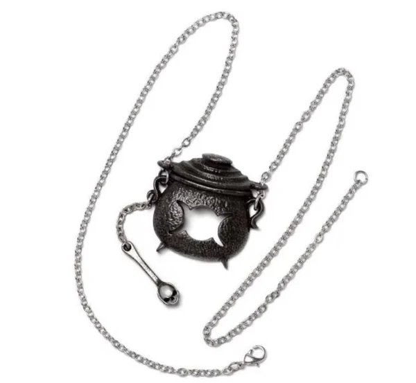 Pewter Triple Moon Witch Cauldron Charm Necklace skull spoon Alchemy Gothic 77