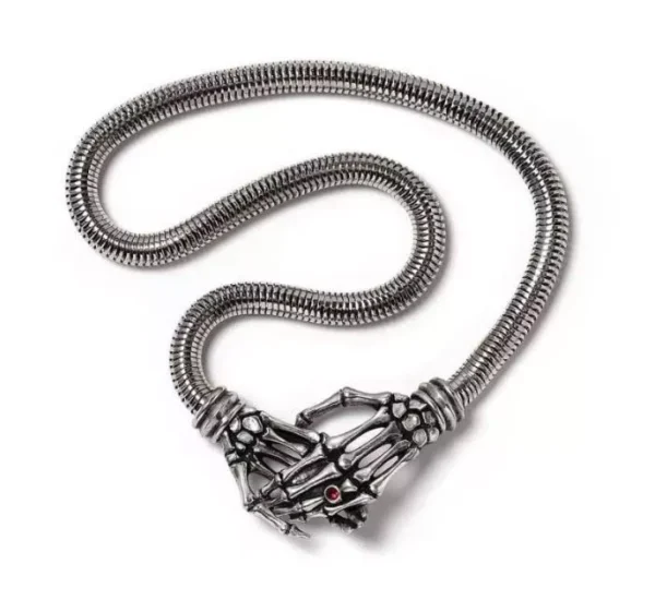 Together Forever Necklace Pewter Skeleton Hands Gothic Wedding Engagement