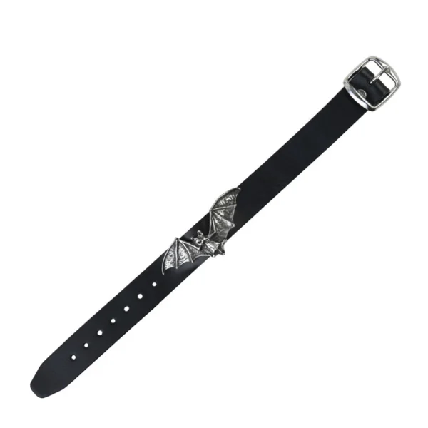 Pewter Vampire Bat Bracelet / Black Leather Wriststrap