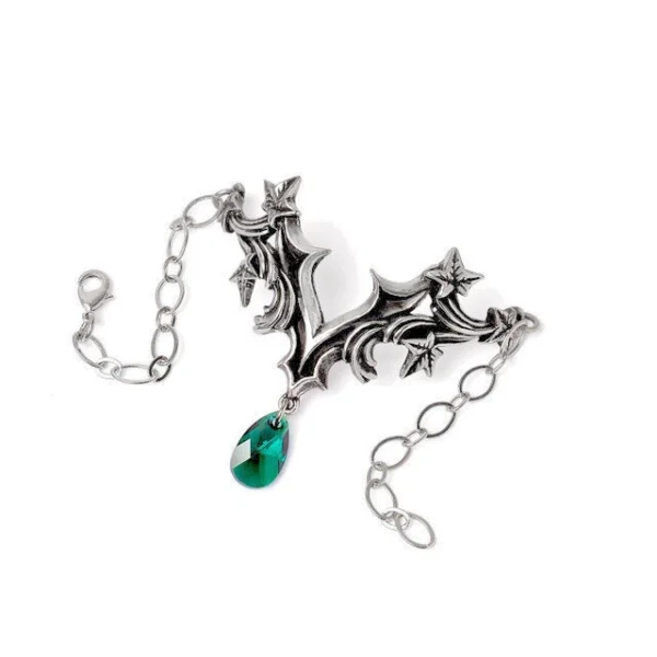 Romance Gothic Bracelet ivy Green Drop Crystal Unique Ornant Pewter Jewelry