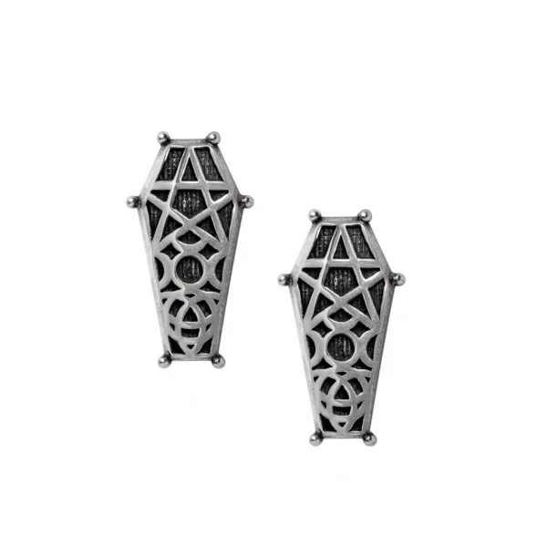 Dark Coffin Pentagram Casket Stud Earrings