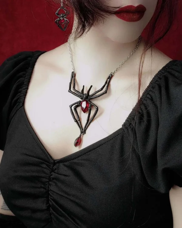 Black Widow Red Crystal Necklace Pewter Pendant Artisan Pewter Jewelry from UK