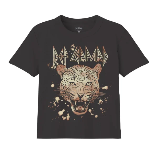 Def Leppard  T-Shirt 80's 90s Bleach Spot Leopard Rock Concert Crop Top Baby Tee