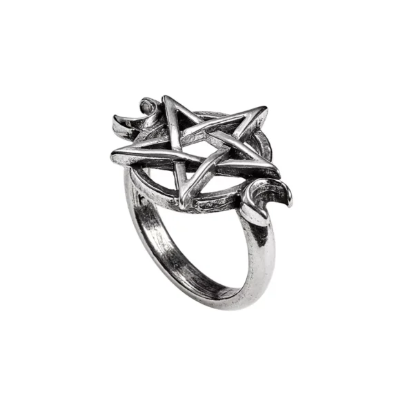 Pewter Star Crescent Moon Ring Alchemy Gothic 1977