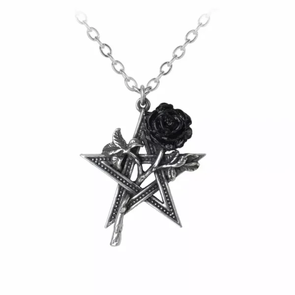 Fifth Element Star Pewter Black Rose Pendant Necklace