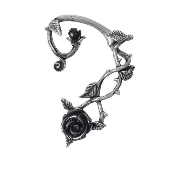Pewter Black Rose Vines Earwrap Earrings (single)