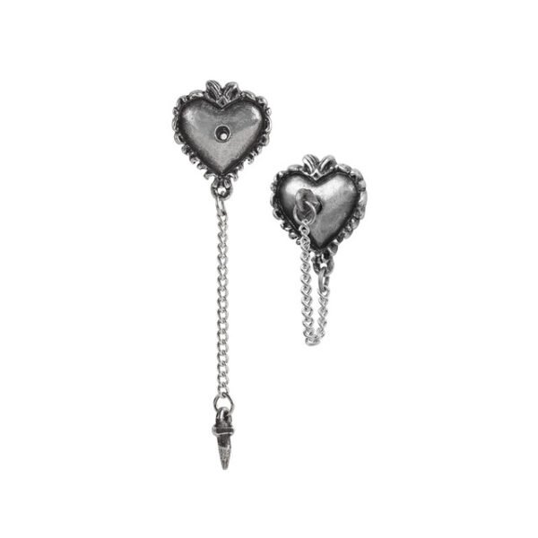 Pewter Witches Impaled Heart Stud Earring