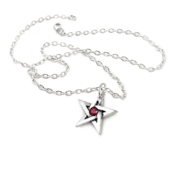 Red Crystal Pentagram Pewter Star Necklace