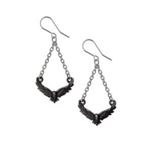 Art Deco Pewter Black Raven Drop Earrings by Alchemy Gothic 1977