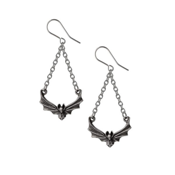 Art Deco Pewter Vampire Bat Drop Earrings by Alchemy Gothic 1977