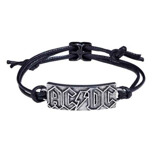 Pewter AC/DC Leather Bracelet Rock Jewelry