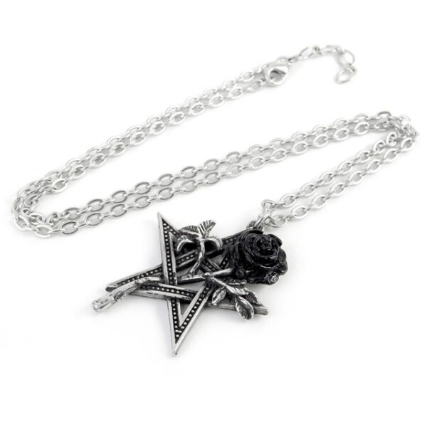 Fifth Element Star Pewter Black Rose Pendant Necklace