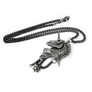 Pewter Unicorn Skeleton Skull Necklace