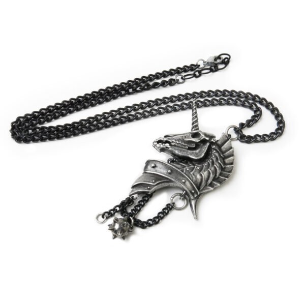 Pewter Unicorn Skeleton Skull Necklace