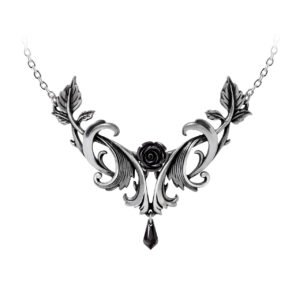 Pewter Baroque Black Rose Statement Necklace