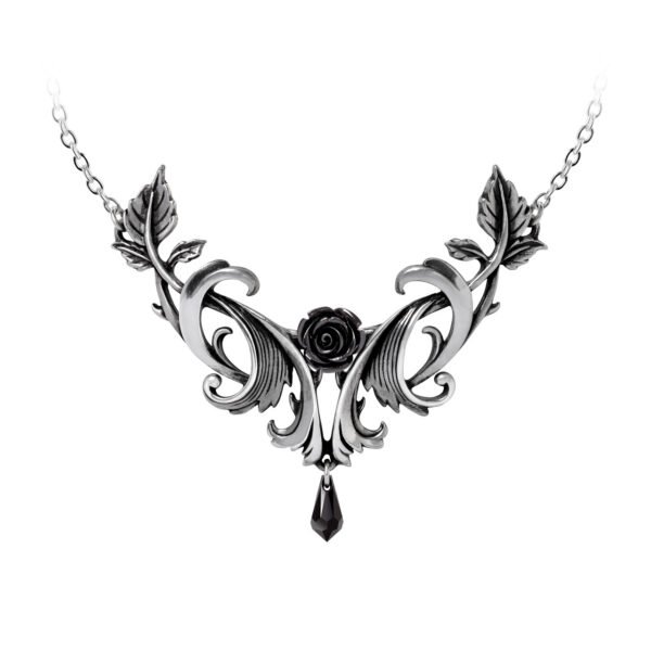 Pewter Baroque Black Rose Statement Necklace