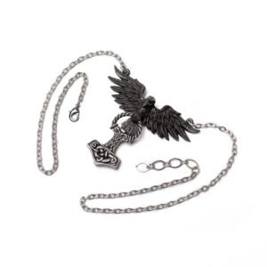 Nordic Thor Hammer Black Raven Necklace