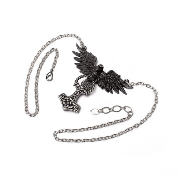 Nordic Thor Hammer Black Raven Necklace