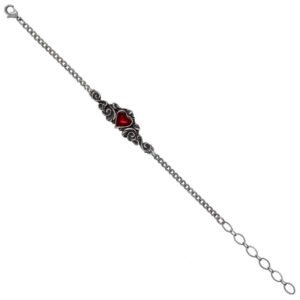 Pewter Artisan Jewelry Romance Gothic Chain Red Heart Bracelet