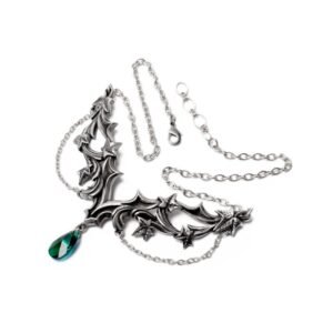 Pewter Emerald Green Drop Crystal Necklace