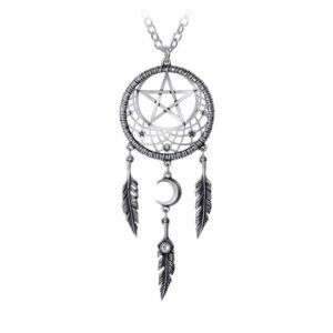 Mystic Pagan Moon Pewter Dreamcatcher Necklace,Crystal,Alchemy Gothic 1977