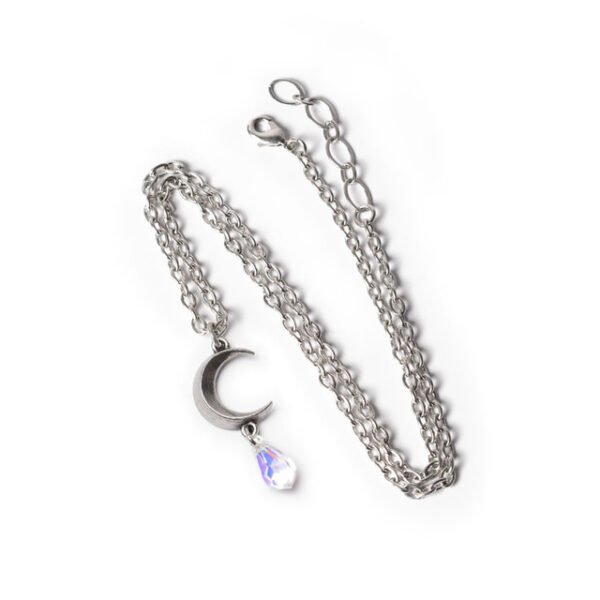 Pewter Tears of the Moon White Drop Crystal Necklace