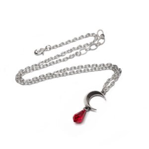 Pewter Tears of the Moon Red Drop Crystal Necklace